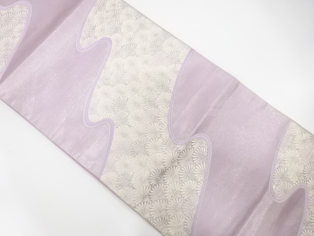 JAPANESE KIMONO / ANTIQUE FUKURO OBI / SILK / WOVEN MIST & KIKU